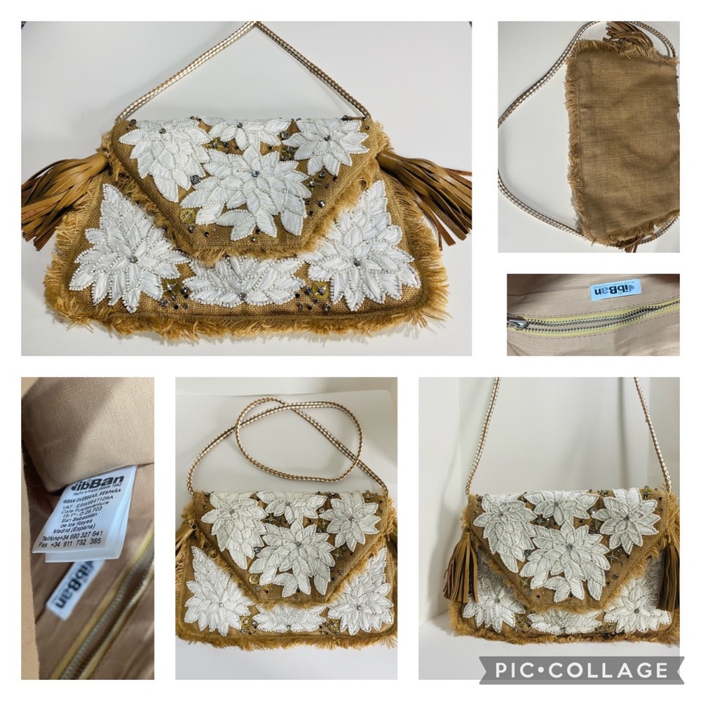 IbBan straw crossbody envelope bag BOHO clutch rhinestones country